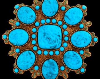 Flower Belt Buckle Turquoise Flowers Blue Stone Women Wide Buckles Belts