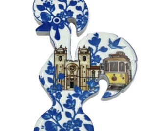 Lisboa Lisbon Tram Portugal Galo de Barcelos Souvenir Fridge Magnet