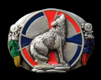 Howling Wolf Amerindian Wild Animal Belt Buckle