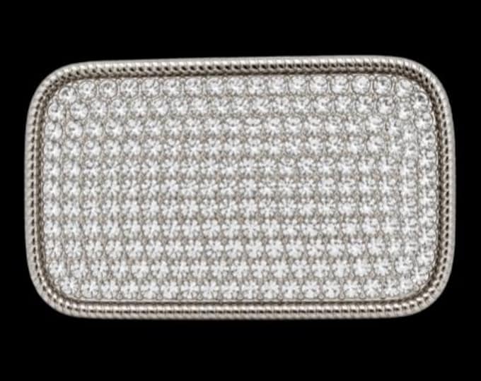 Rhinestone Rectangular Cool White Retro Disco Belt Buckle Buckles