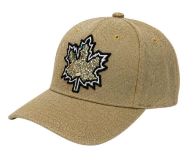 Gold Toned Bling Glitter Canada Embroidered Mapleleaf Baseball Cap Hat