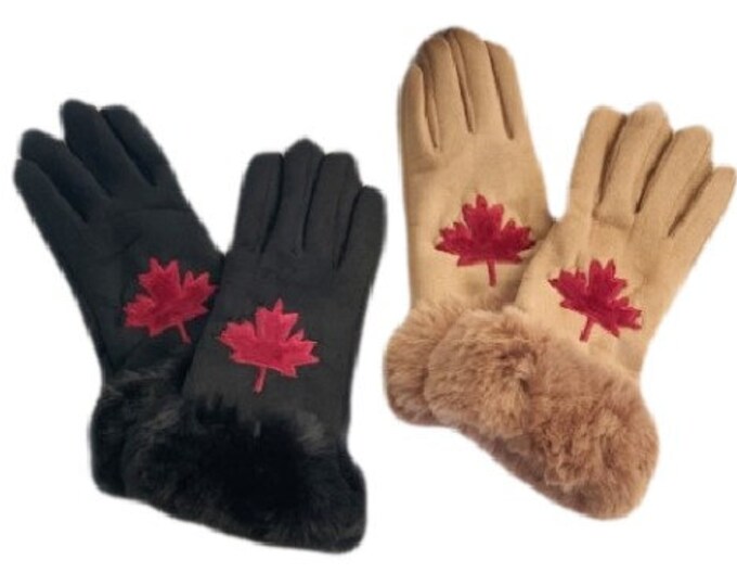 Cream Or Black Winter Women's Fashion Gloves Red Mapleleaf Maple Leaf