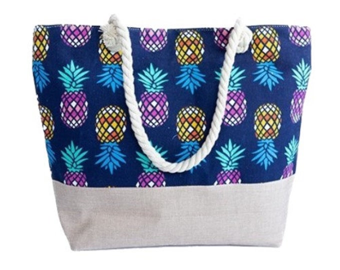 Large Capacity Zipper Handbag Shopping Travel Tote Shoulder Beach Bag Pineapple