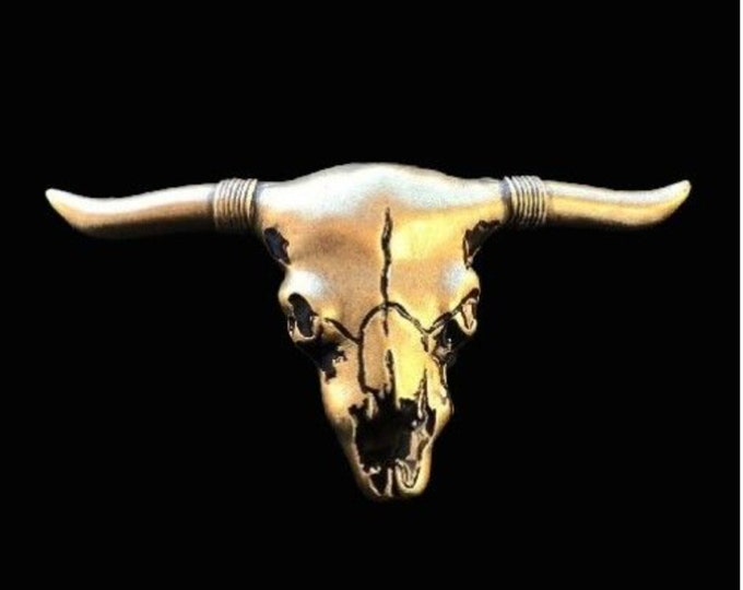 Steer Skull Head & Horns Texas Longhorn Western Pewter Belt Buckle