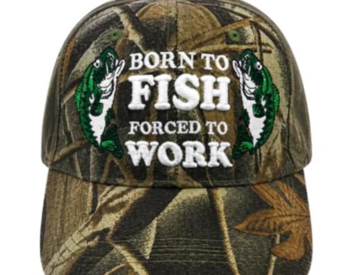 New Born To Fish Forced To Work Outdoor Sport Fishing Embroidered Cap Hat