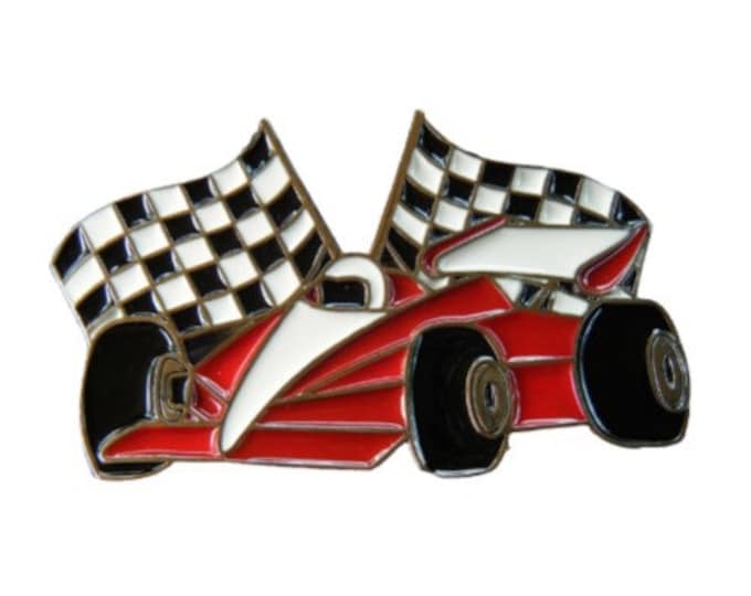 Red Race Racing Car Vehicle Checkered Flags Belt Buckle