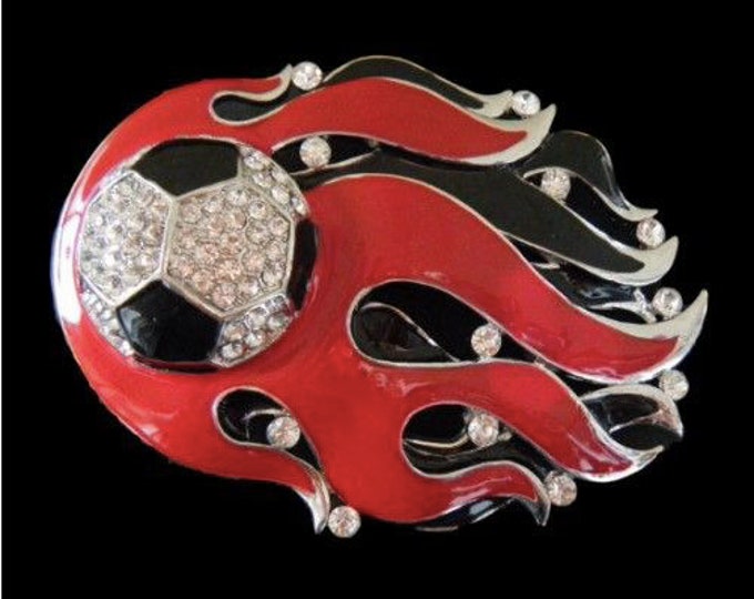 Belt Buckle Flaming Soccer Ball Flames Sports Rhinestones Belts & Buckles