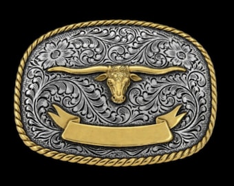 Cool Texas Longhorns Cow Steer Western Engravable Belt Buckles