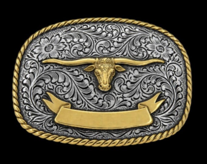 Cool Texas Longhorns Cow Steer Western Engravable Belt Buckles