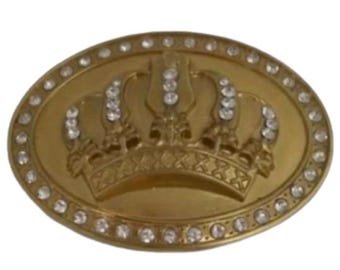 Great Fun Fashionable Belt Buckle Goldtone Crown King Queen Pimp Bling Statement
