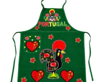 100% Cotton Portuguese Rooster Galo de Barcelos Kitchen Apron Made in Portugal