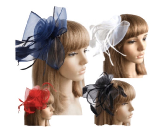 Women Bow Fascinator Feather Hat Cocktail Tea Party Headband Wedding Hair Clip