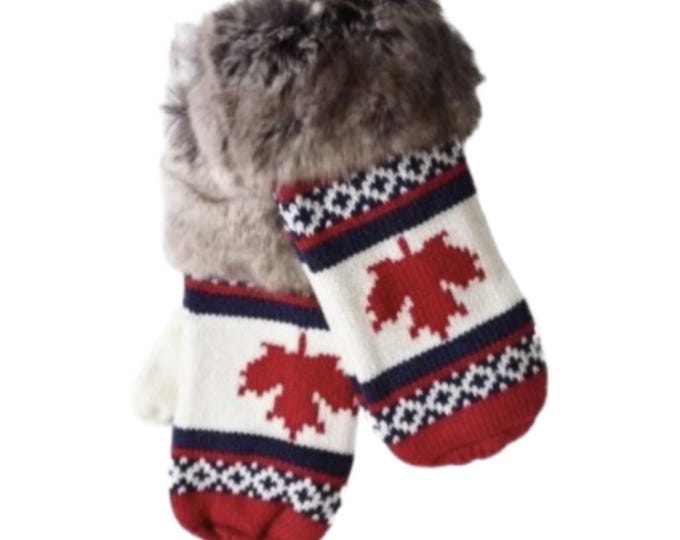 Red Mapleleaf Canada Canadian Faux Fur Fashion Warm Winter Mittens Mitts Gloves