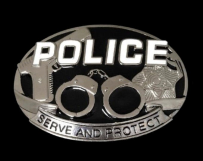 Police Serve And Protect Handcuff Badge Pistol Gun Belt Buckle