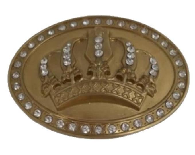 Great Fun Fashionable Belt Buckle Goldtone Crown King Queen Pimp Bling Statement