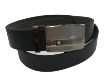 Men's Black Leather Dress Belt, Automatic sliding Lock buckle, Leather strap bel