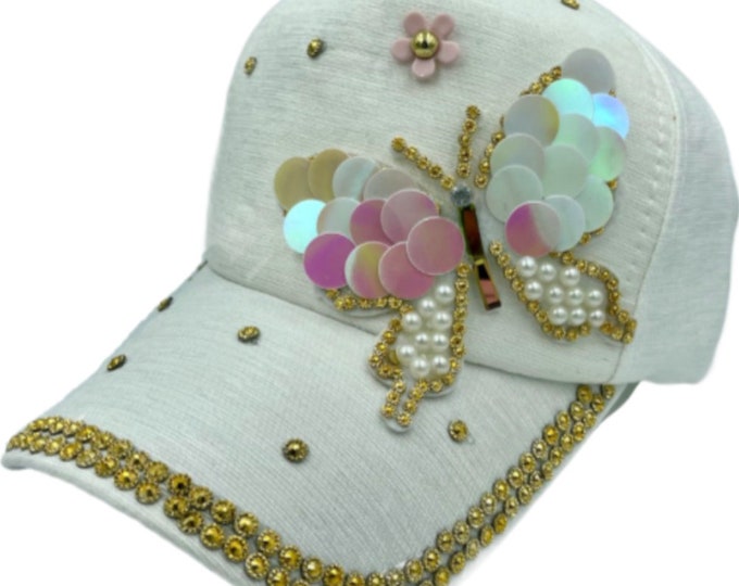 Women's Sequins Butterfly Hat Gold Bling Baseball Sparkle Rhinestone Caps