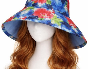 Sun Hat Wide Brim UV Protection Women Summer Floral Foldable Bucket Hats