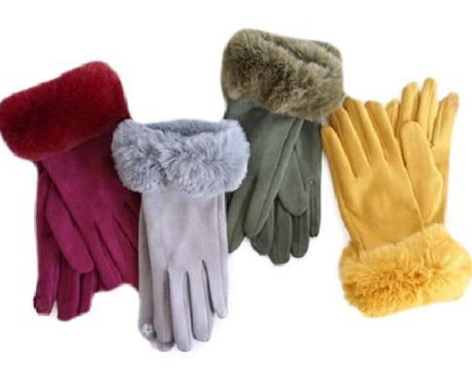 Women's Fashion Gloves Faux Fur Trim Winter Fall