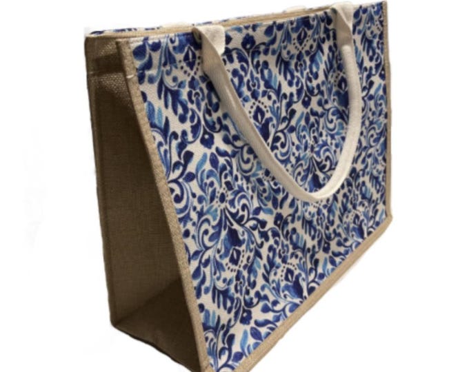 Blue White Large Beach Bags Straw Tote for Women