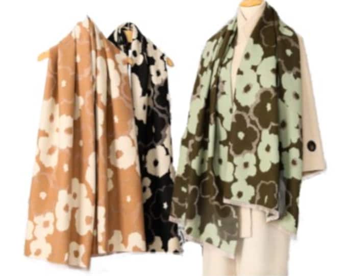Ladies Double Sided Floral Pattern Scarf Evening Shawl Warm Winter Scarves