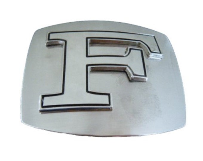 Initial F Letter Name Tag Monogram Chrome Belt Buckle Buckles