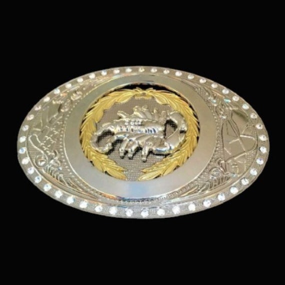 Western Rhinestone Belt Buckle Oval Silver Tone‎ Mexico Engraved Silver Western Belt Buckle: Mexican Flag Cowboy  main image 2