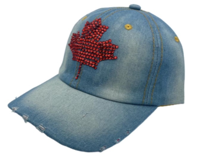 Rhinestone I love Canada Bling Denim Women's Baseball Cap Hat