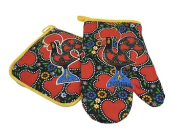 100% Cotton Galo de Barcelos Portuguese Portugal Oven Mitts Set