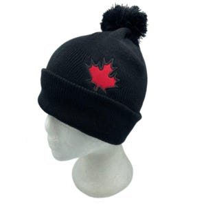 Beanie Ski Hat Hats Canada Canadian Flag Red Maple Leaf Black Unisex