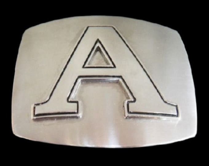 Initial A Letter Name Tag Monogram Chrome Belt Buckle Buckles