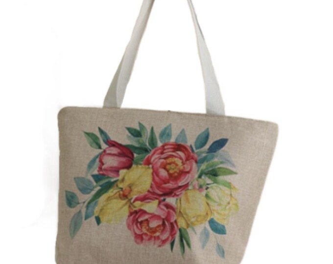 Large Capacity Zipper Handbag Shopping Travel Tote Shoulder Floral Beach Bag