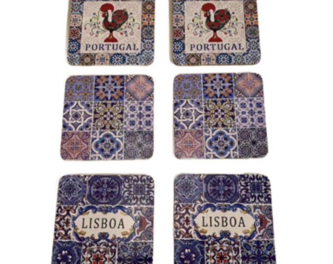 Decorative Souvenir Portugal Portuguese Tiles Style Square Coasters Set of 6