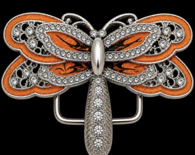 Orange Rhinestone Dragonfly Fashion Insect Belt Buckle Boucle De Ceinture