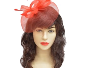 Women Bow Fascinator Feather Hat Cocktail Tea Party Headband Wedding Hair Clip