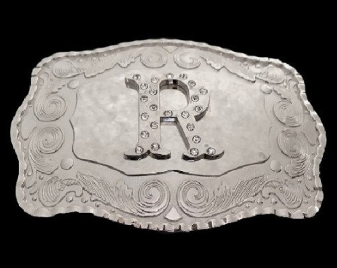 Letter Name Initial R Monogram Western Belt Buckle Buckles