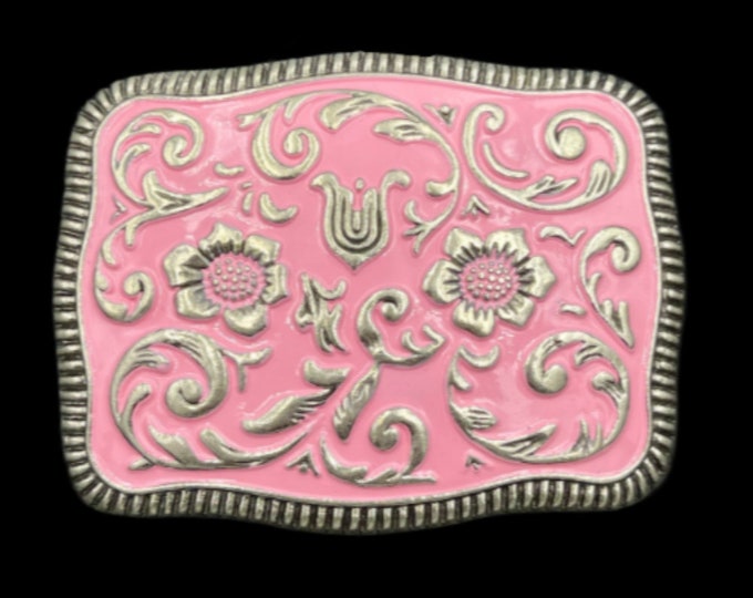 Vintage Sexy Pink Cowgirl Floral Western Girl Big Belt Buckles