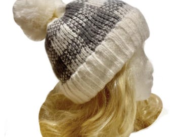 Women Fur Pom Pom Ball Knit Crochet Baggy Bobble Hat Beanie Ski Cap Winter