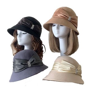WOOL CLOCHE WITH SATIN RIBBON Cloche Hat- Wool Church Hat- Pink Cloche With Ivory Trim  main image 3