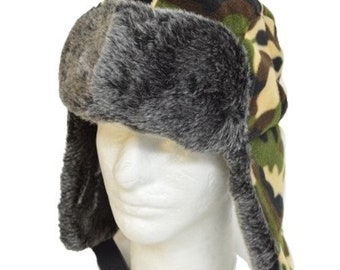 Winter Bomber Camouflage Trapper Hunter Fur Hats Aviator Unisex