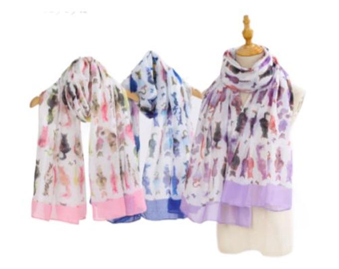 Ladies Cats Top Quality Double Sided Cat Pattern Scarf Evening Shawl