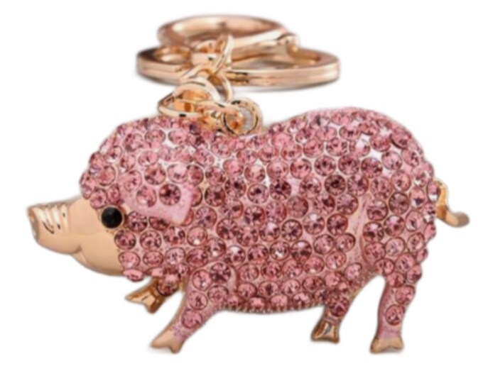 New Pink Pig Keychain Crystal Rhinestone Jewelry Pendant Women's Key Ring