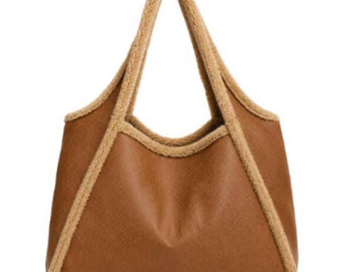 Faux Fur Tote Bag Women Winter Large Plush Furry Shoulder Bag Stylish Soft Purse