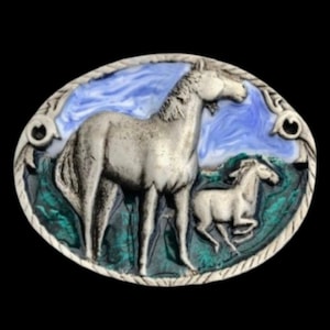 Detailed Blue Sky Horse Horses Belt Buckle
