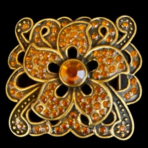 Orange Rhinestones Stones Square Flower Floral Belt Buckle Buckles