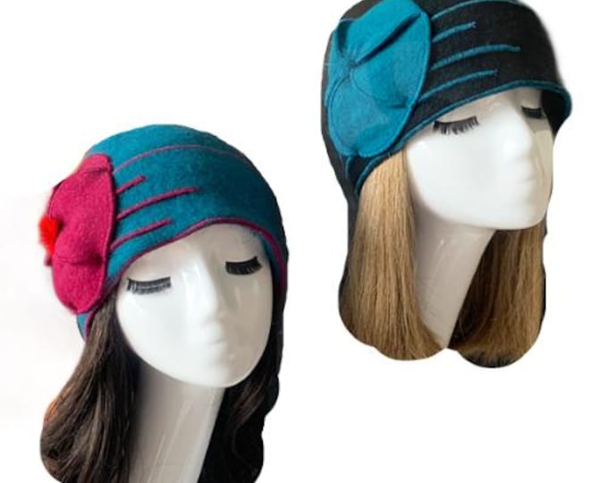Women's Flower 1920s Winter 100% Wool Beret Beanie Cloche Bucket Hat