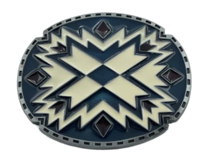 Blue Aztec Design Native Amerindian Metal Unisex Men’s Belt Buckle