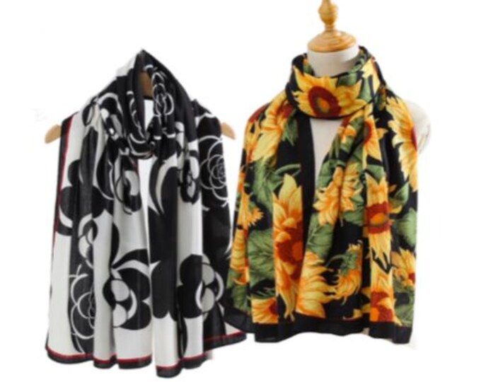 Ladies Quality Double Sided Floral Pattern Scarf Evening Shawl Summer Scarves