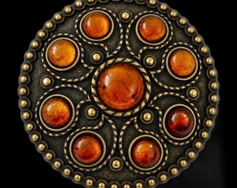 Round Classy Amber Stones Flower Western 3d Belt Buckle Boucle De Ceintures