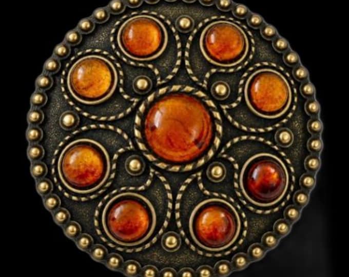 Round Classy Amber Stones Flower Western 3d Belt Buckle Boucle De Ceintures